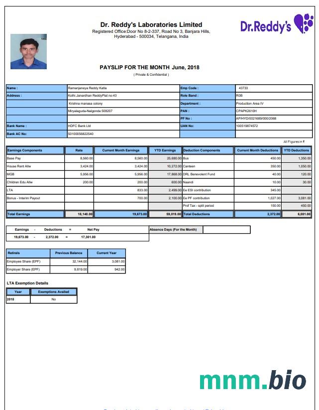 laboratorium payslip Word i PDF szablon